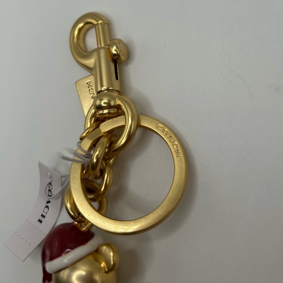 🎄🧸NWT COACH 3D Christmas Santa Teddy Bear Bag Charm Key Chain Ring Gold - Picture 6 of 7